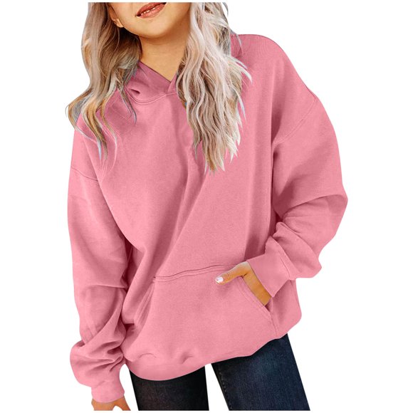 Milgrthf Cute Hoodies for Teen Girls Trendy Preppy Hooded Sweatshirts Oversized Long Sleeve Pullover Tops Pink 9 Years