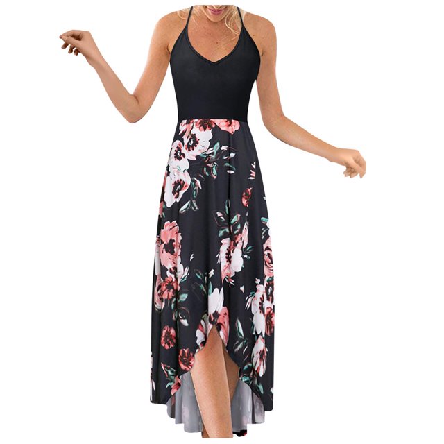 Mode Casual V-Cou Sans Manches Sangle Ouverte Robe d'Impression Sexy