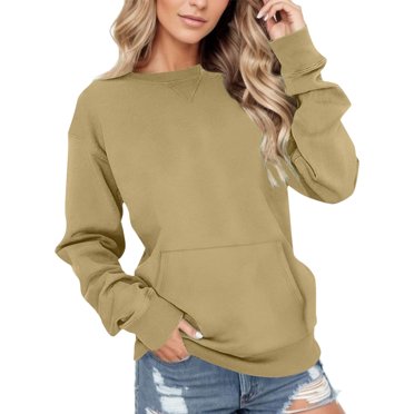 DondPO Essentials Hoodie Hoodies for Women Women'S Sweatshirt Short Pullover Sweater Wool Pocket Hoodie Fall Clothing Long Sleeve Shirts Sweatshirt for Women Khaki XXL