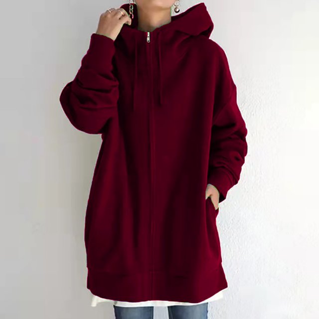 cllios Chandails à Capuche pour Femmes Vestes de Survêtement à Fermeture Éclair Col Ras du Cou Grande Taille Manches Longues Manteau Uni Coupe Classique Veste à Capuche