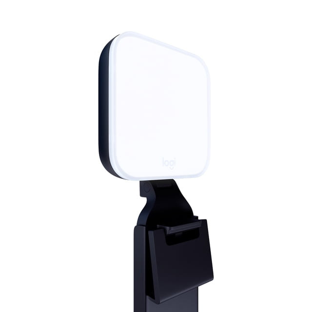 Logitech Litra Glow Lumière de Diffusion Haut de Gamme avec Technologie TrueSoft Montrant un Panneau DEL Blanc et Carré avec Bords Arrondis, Monté sur un Moniteur Noir Réglable à Trois Voies, Pince de Montage pour Utilisation sur Bureau, Convient à l'Éclairage Professionnel de Vidéo et de Diffusion.