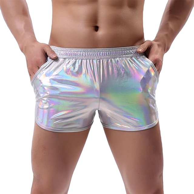 YUGYXL Mens Cotton Shorts Fashion Shiny Sparkly Rave Outfit Party Shorts with Pockets White L