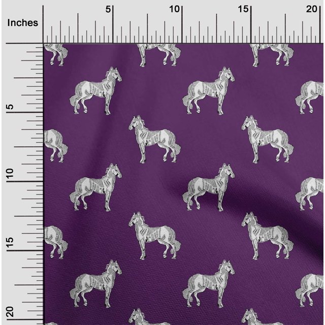 oneOone Georgette Viscose Fabric Horse Block Printed Craft Fabric BTY 42 Inch Wide