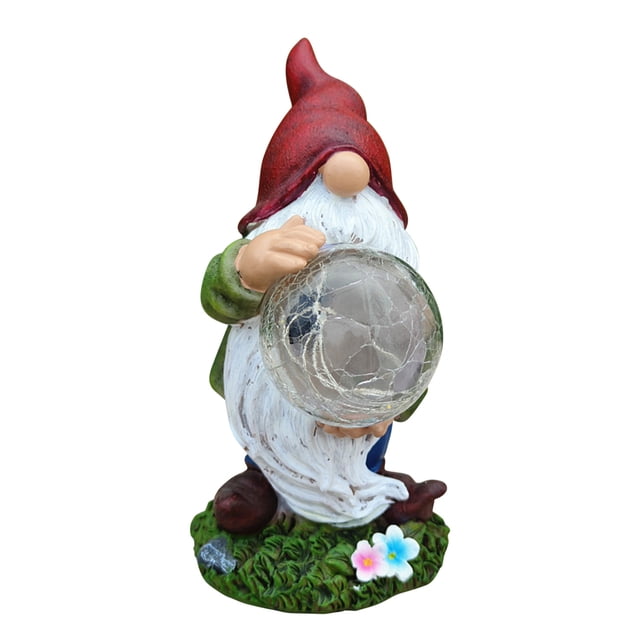 Pompotops New Solar Gnome Dwarf Glass Ball Lamp Resin Craft Decorative Lamp Clearance