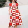 thumbnail image 3 of Robes pour Petites Filles Enfant Tout-Petits Filles Fête du Canada Feuille d'Érable Drapeau Imprimé Manches Volantées Robe Florale Robes pour Bébé Rouge 14 Ans-15 Ans, 3 of 5