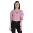 thumbnail image 1 of Moomaya Puff Sleeve Crop Top For Women Solid Button Down Collar Designer Shirt, 1 of 7