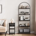 thumbnail image 1 of 5 Tier Bookshelf, Arched Metal Frame Bookcase with Wood Shelf, Tall Standing Storage Rack, 1 of 7
