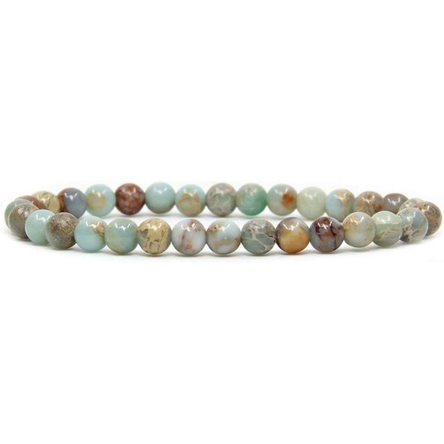 Bracelet Extensible Unisexe en Perles Rondes de 6 mm en Pierre Précieuse Serpentine Naturelle 7 Pouces