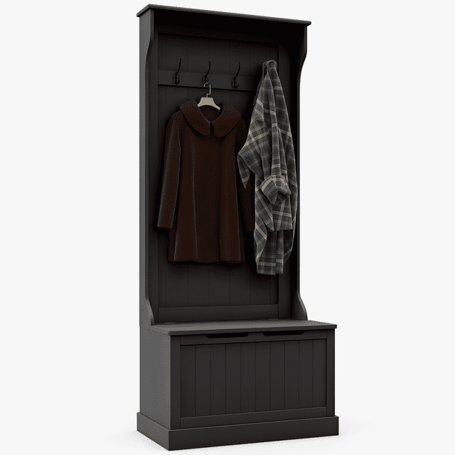 HOMCOM Portemanteau d'Entrée avec Porte-Manteau, Rangement et Banc d'Assise, Noir