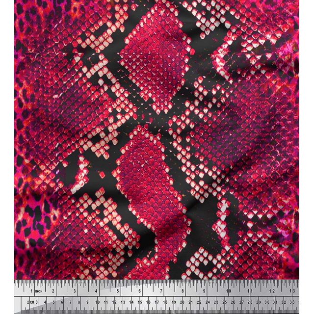 Soimoi Pink Rayon Fabric Leopard & Snake Animal Skin Print Fabric by Yard 58 Inch Wide