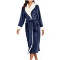 thumbnail image 1 of Penkiiy Womens Plush Soft Robe Warm Fleece Shawl Collar Bathrobe Fluffy Long Robes with Pockets S Navy, 1 of 3