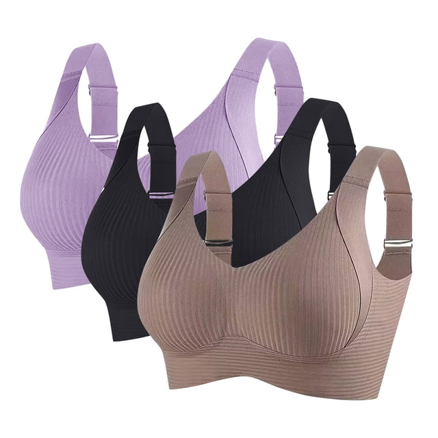 FAVIPT Soft Bras for Women 3 PCS Seamless Wireless Supportive Bra Push Up Comfort Soft No Underwire Full Coverage Bra Coffee,L