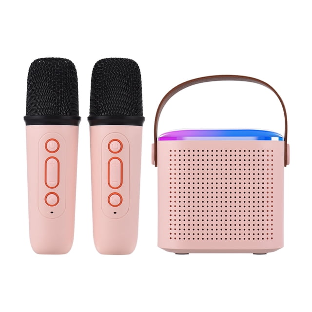 Mini Karaoke Machine Portable Microphone & Sound Box Set Home KTV BT Speaker with 2 Microphones Home Outdoor Wireless Loudspeaker Rechargeable Voice Box & Handheld Mic Karaoke Mic Speaker BT5.3