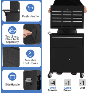 2-in-1 Rolling Tool Chest – 5-Drawer Detachable Tool Box with Lockable Drawers, Removable Top Toolbox, Heavy-Duty Steel Storage Cabinet with Wheels – for Garage or Workshop