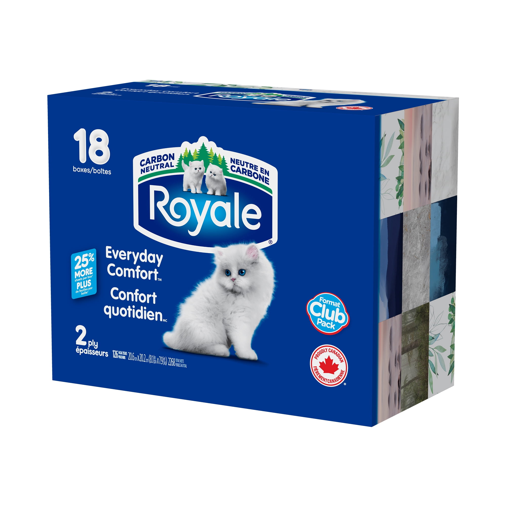 Royale Everyday Comfort, 2 Ply Facial Tissue, 18 Flat Boxes, 126 Tissues per Box