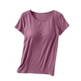 thumbnail image 1 of Timegard Hauts d'Été pour Femmes avec Soutien-Gorge Intégré Col Ras du Cou Manches Courtes Tenue de Détente Pyjama Doux Décontracté T-Shirt, 1 of 7
