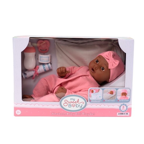 My Sweet Baby Newborn Baby Doll Play Set, Rose Pink Outfit, 14-inch Doll, 8 Pieces Included