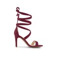 thumbnail image 3 of BLISSFUL STEP Women's Open Toe Stiletto Heeled Lace up Solid Sandals Burgundy 10, 3 of 7