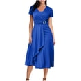 thumbnail image 2 of UPPADA Liquidation d'Économies d'Été 2024 Robes Grande Taille pour Femmes aux Formes Robe d'Invitée de Mariage Manches Courtes Col en V Robes de Cocktail Robe à Étages Fluide avec Ceinture Robe Victorienne pour Femmes, 2 of 6