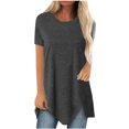 thumbnail image 2 of AherBiu T-Shirts pour Femmes Grande Taille Col Rond Coupe Ample T-Shirts Surdimensionnés T-Shirts d'Été Confortables Ourlet Uni, 2 of 6