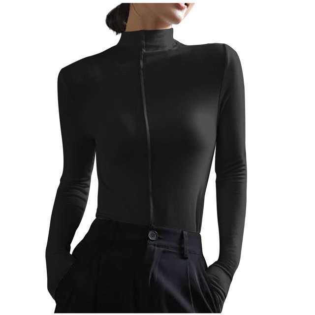AherBiu Chandails à Manches Longues pour Femmes Couche de Base sous-Maillots Col Roulé Coupe Ajustée T-Shirts Blouse