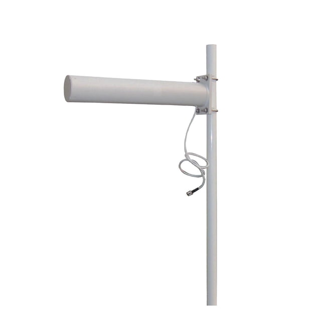 Turmode Antenne WiFi Yagi pour 2,4 GHz avec une Antenne Horizontale Cylindrique Blanche Montée sur un Poteau vertical avec des Supports Métalliques et un Câble Bobiné, Conçue comme une Antenne à gain Élevé pour Augmenter la Force du signal et Étendre la Couverture du Réseau Wi‐Fi 2,4 GHz 802.11b/g/n.