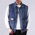 thumbnail image 1 of Pisexur Jean Jacket Vest Men's Solid Color Motorcycle Turndown Collar Denim Punk Sleeveless Jacket Denim Jacket for Men Plus Size Fall Jackets for Men, 1 of 8