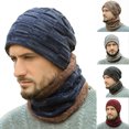 thumbnail image 1 of 2Pcs/Set Men Winter Knitted Outdoor Soft Plush Lining Beanie Hat Cap + Scarf Neck Warmer Set, 1 of 4