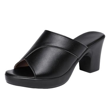 Mepaouo Womens Platform Chunky Heels Mules Open Toe High Heeled Sandals Slip on Slides Dress Shoes