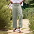thumbnail image 4 of Women's Linen Pants - High Waisted Flare Wide Leg Capri Work Pants with Pockets, 4 of 6