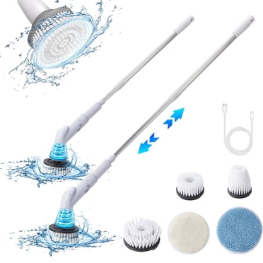 Dvkptbk Electric Spin Scrubbers, Spin Scrubbers with 5 Replaceable Brush Heads and Adjust Extension Handle, Power Cleaning Brush for Bathroom Floor Tile (White)