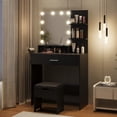 thumbnail image 3 of Vabches Lumières DEL Coiffeuse Tabouret de Coiffeuse Ensemble de Table Noir, 3 of 12