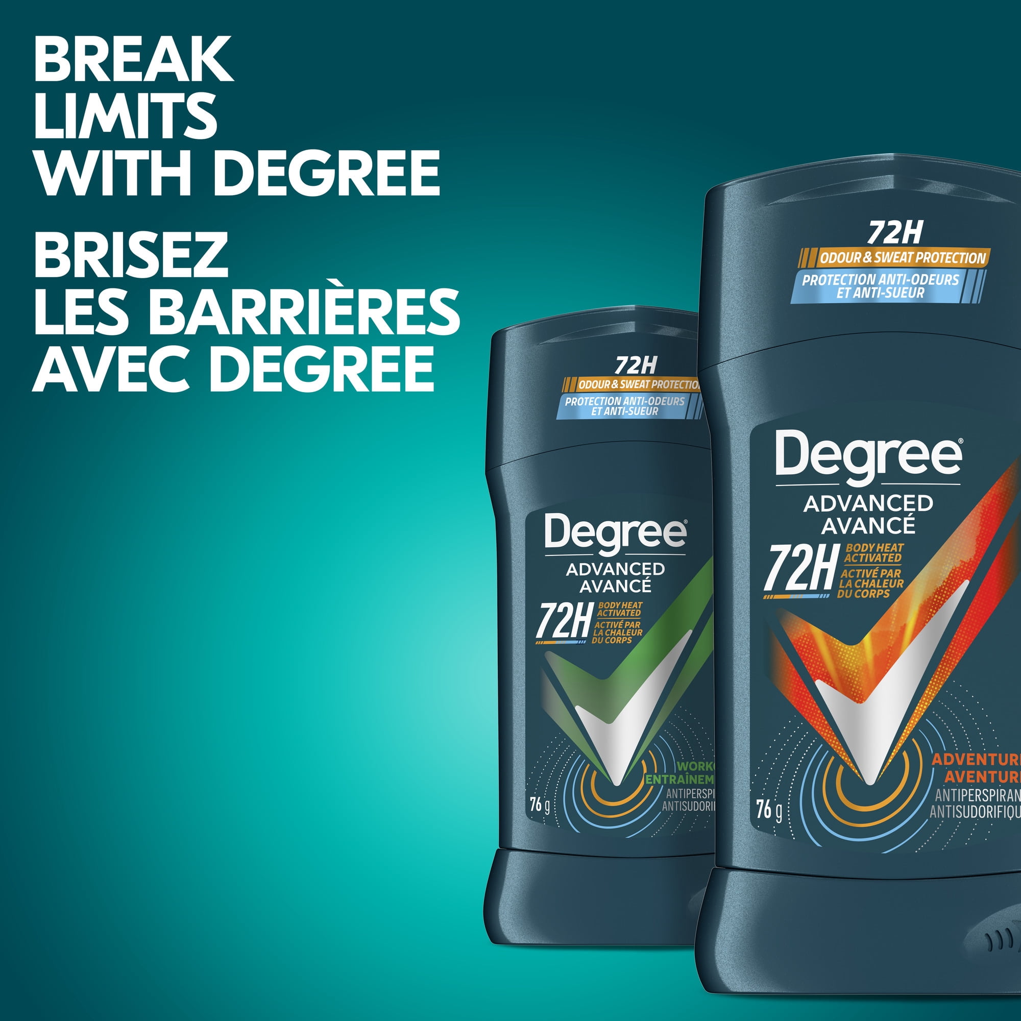 Degree Men Avancé Antisudorifique en Bâton Protection 72 H Aventure, 76 g