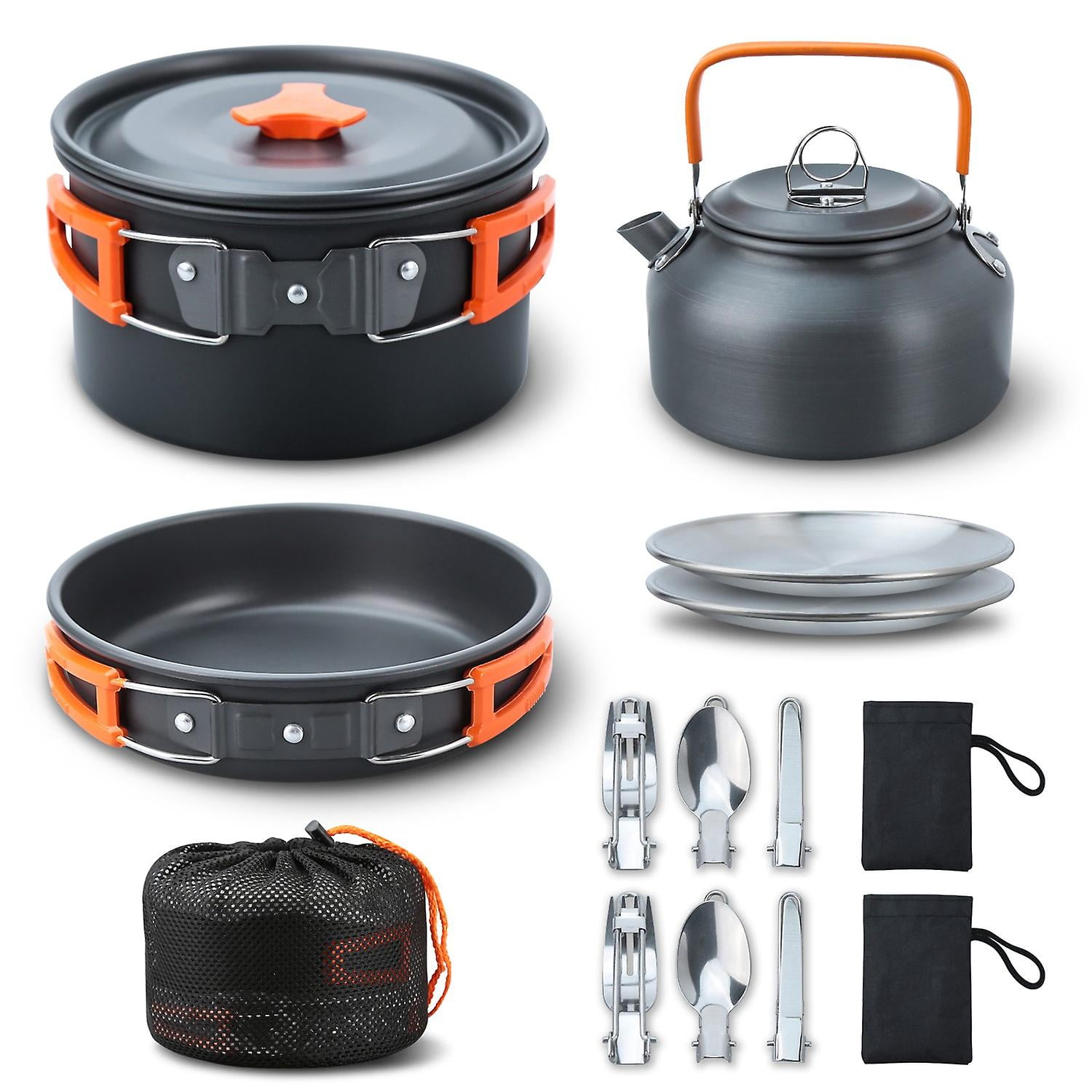 Unilook Camping Cooking Set Camping Cookware Set 16pcs Camping Pot Pan Set Nesting Camp Cook Set Camping & hikorange