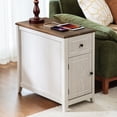 thumbnail image 1 of CHIC HOUSE Tables d'Extrémité pour Salon avec Station de Recharge, Table de Chevet Style Ferme pour Chambre avec Tiroir de Rangement, Tables d'Appoint Étroites Tables d'Accent, Petites Tables pour Petits Espaces, Brun et Chêne, 1 of 11