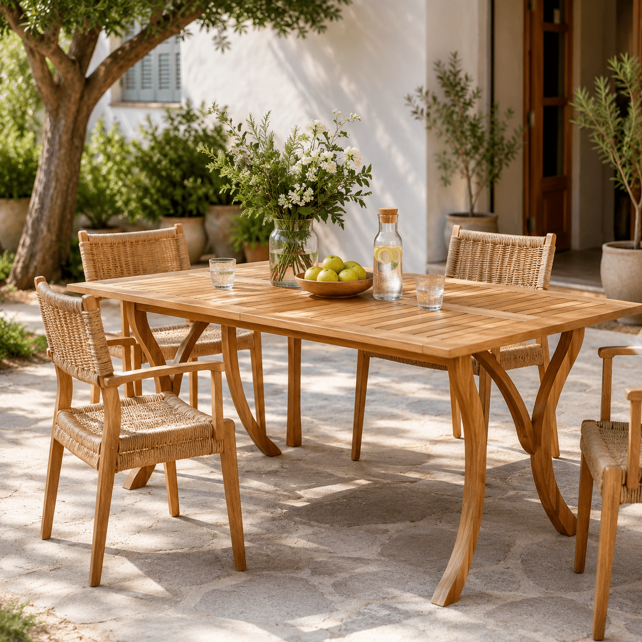 Homy Casa Table à Manger Extérieure en Acacia, 59 po, Table de Patio Rectangulaire à Lattes, Teck