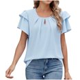 thumbnail image 1 of Timegard Tops for Women Ruffle Short Sleeve Round Neck T Shirts Fashion Casual Solid Color Dressy Blouses, 1 of 7