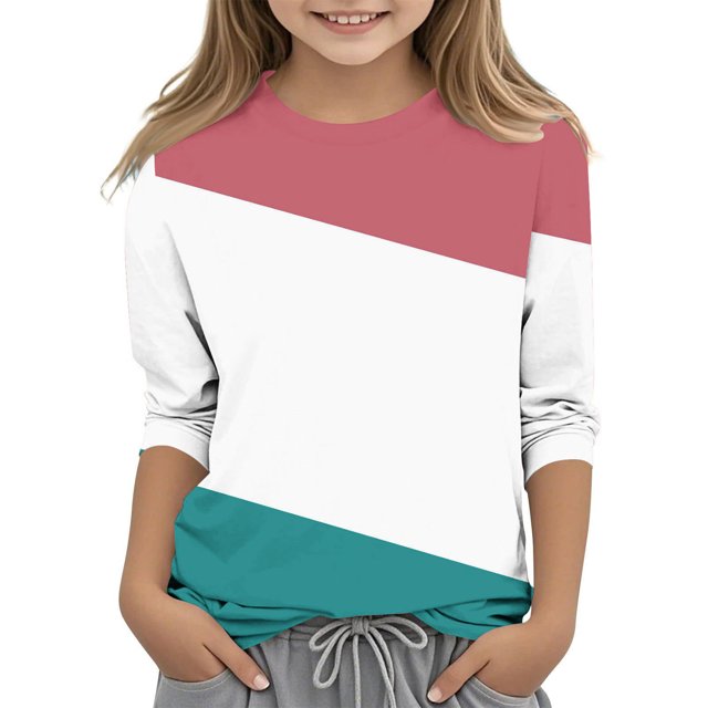 MeetoTime T-Shirt à Manches 3/4 Rayé Imprimé pour Enfants Col Rond Décontracté Ample Blouses pour Garçons Filles 3-12 Ans