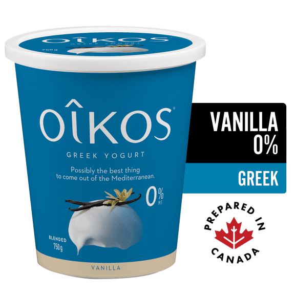 Oikos Greek Yogurt, Vanilla, Blended, 0% M.F.