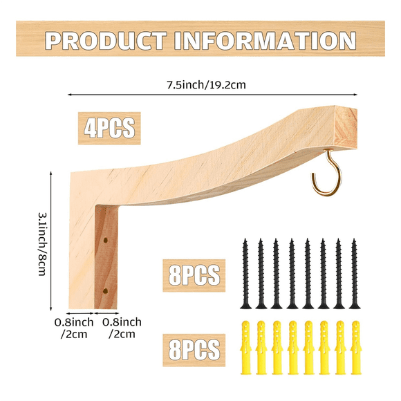 4 Pcs Hanging Plant Hanger T Shaped Plant Hooks 7.55 Inch Wooden Wall Mounted Plant Bracket Wall Plant Holder Indoor