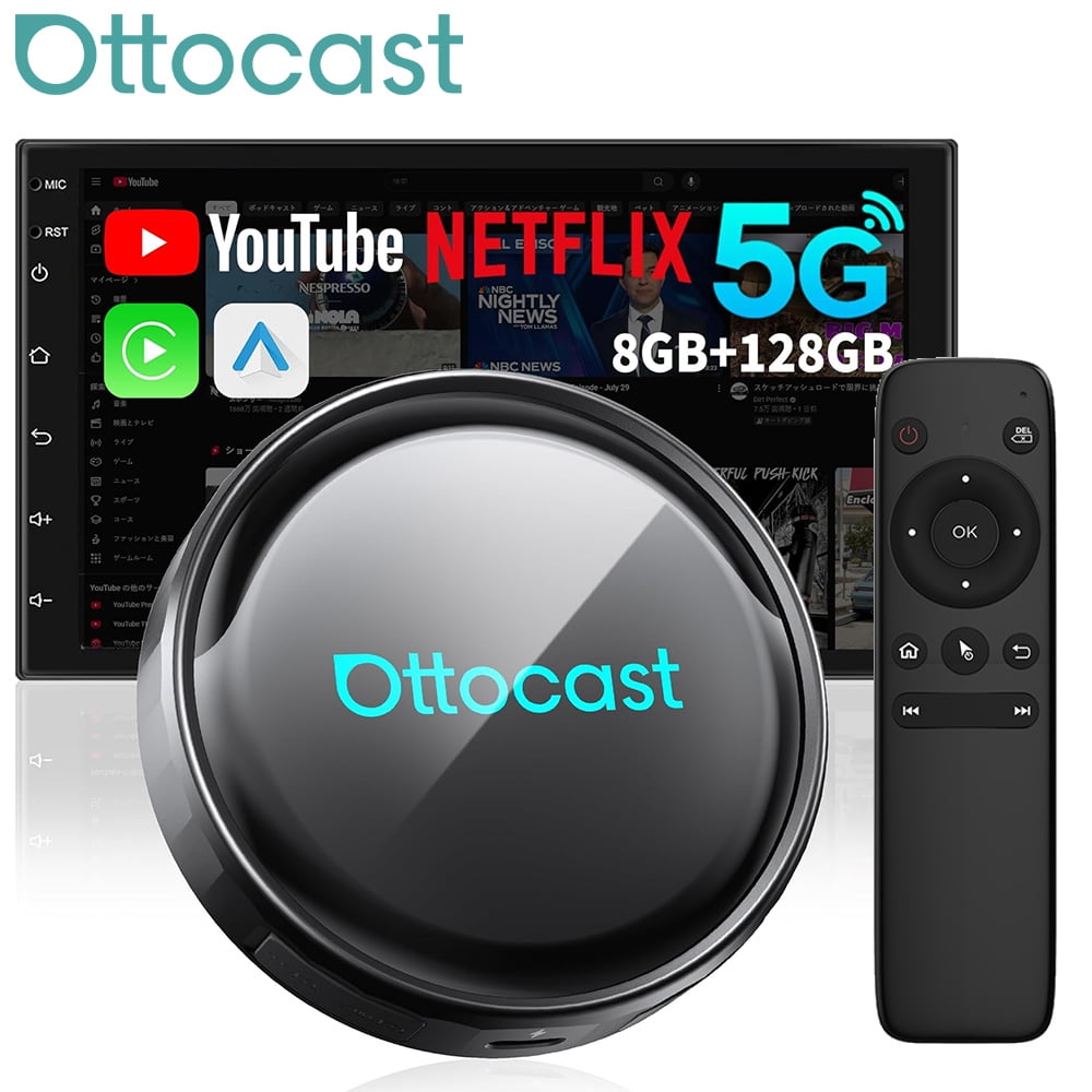 Ottocast P3 Pro AI Box with Bluetooth Remote, CarPlay TV Box for