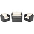 thumbnail image 2 of Costway 4PCS Patio Rattan Furniture Set Cushioned Sofa Chair Coffee Table Off White, 2 of 9