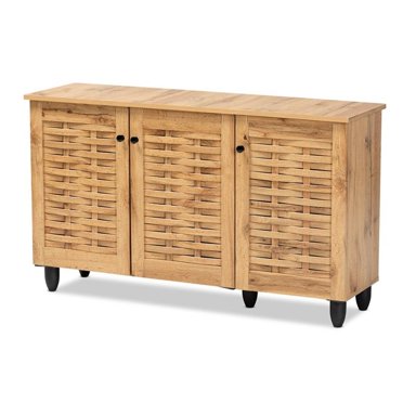 Bowery Hill Armoire à Chaussures à 3 Portes en Bois Fini Chêne Brun