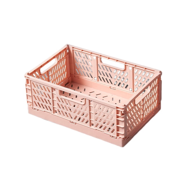 Maplenight Foldable Plastic Small Baskets 12 x 8 x 5 Inch Collapsible Storage Crate for Home Office Classroom with Mesh Ventilation Multifunctional Organizer Pink