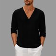 thumbnail image 2 of GigrtiJin Mens Long Sleeve T-Shirt Casual Fall V Neck Solid Color Tops Blouses Plus Size Basic Pullover Undershirt, 2 of 6