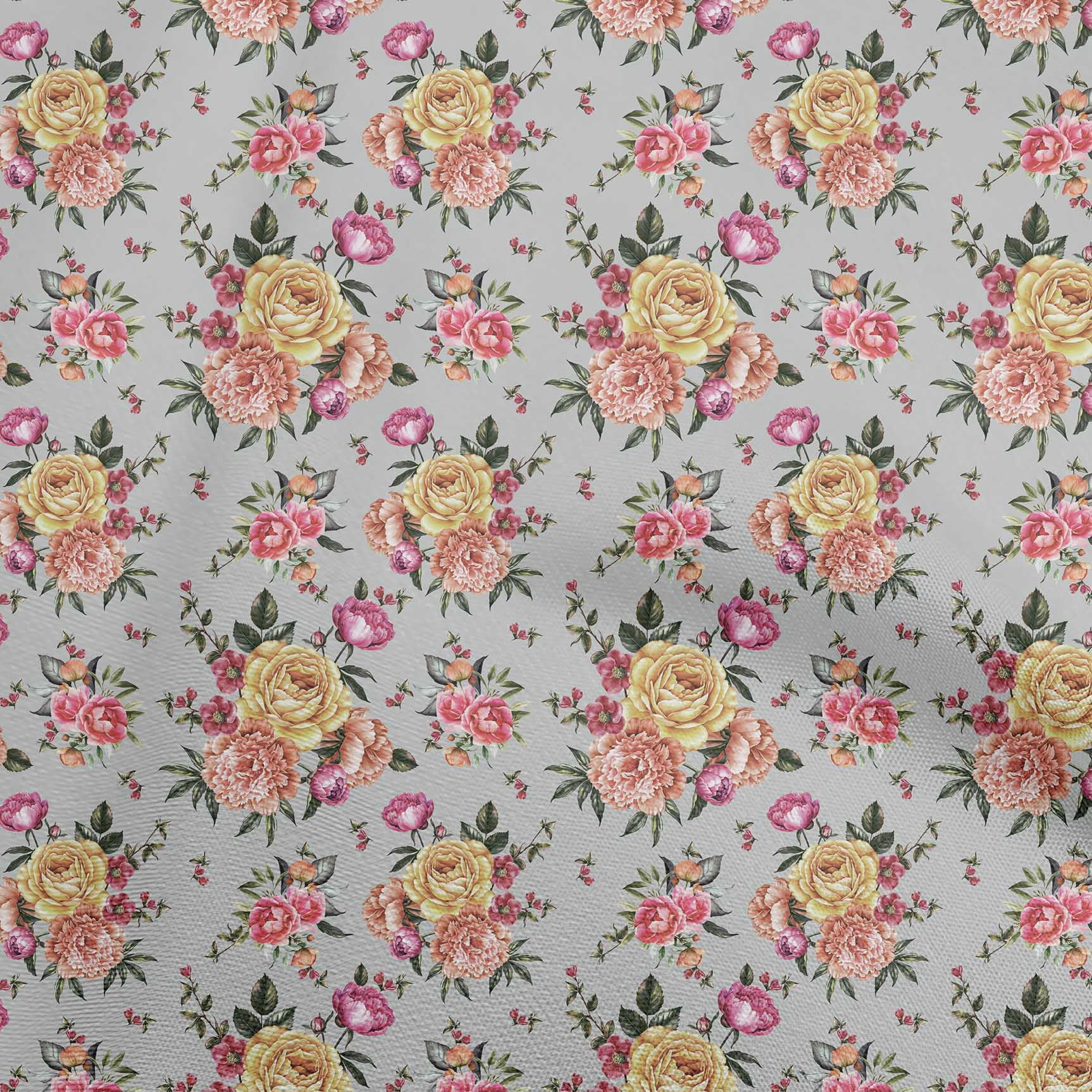oneOone Cotton Cambric Gray Fabric Florals Craft Projects Decor Fabric Printed By The Yard 42 Inch Wide