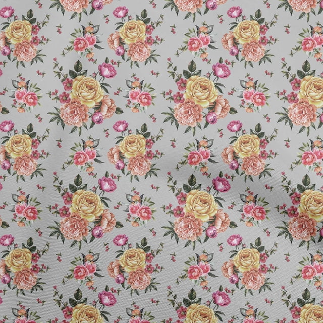 oneOone Rayon Gray Fabric Florals Sewing Material Print Fabric By The Yard 56 Inch Wide