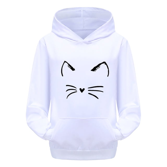 PMVFHDE Liquidation Chandails à Col Rond Filles Enfant Tout-Petit Garçons Filles Manches Longues Imprimés de Dessins Animés Chaud Chandail à Capuchon Chandail Hauts Tenues pour Enfants Survêtement Blanc,140