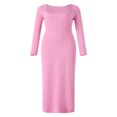 thumbnail image 1 of Robe Longue Moulante pour Femmes Couleur Unie Tricotée Col Carré Manches Longues Robe Printemps Automne Fête Club Robe Moulante, 1 of 9