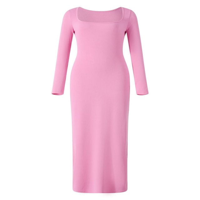 Robe Longue Moulante pour Femmes Couleur Unie Tricotée Col Carré Manches Longues Robe Printemps Automne Fête Club Robe Moulante